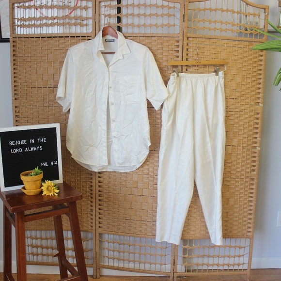 Vintage Pants - Vintage White Two Piece Set 90s Outfit Sz M L
